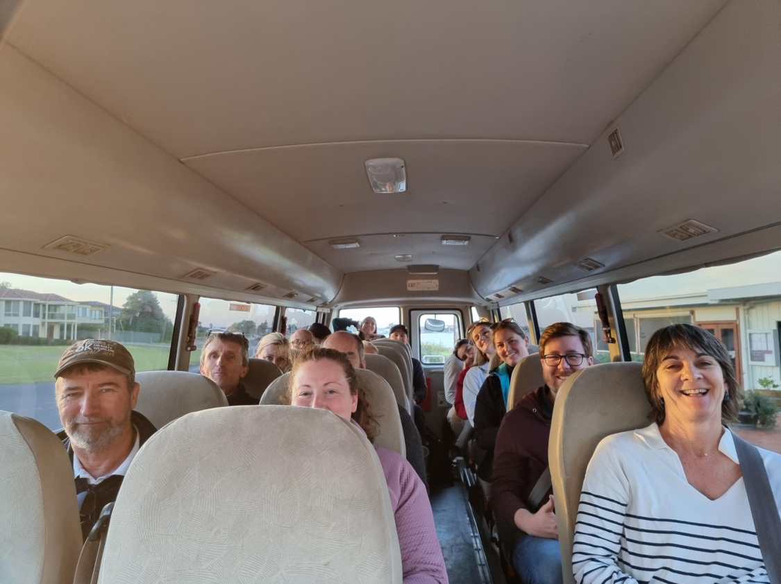 All smiles after an exciting bus trip.